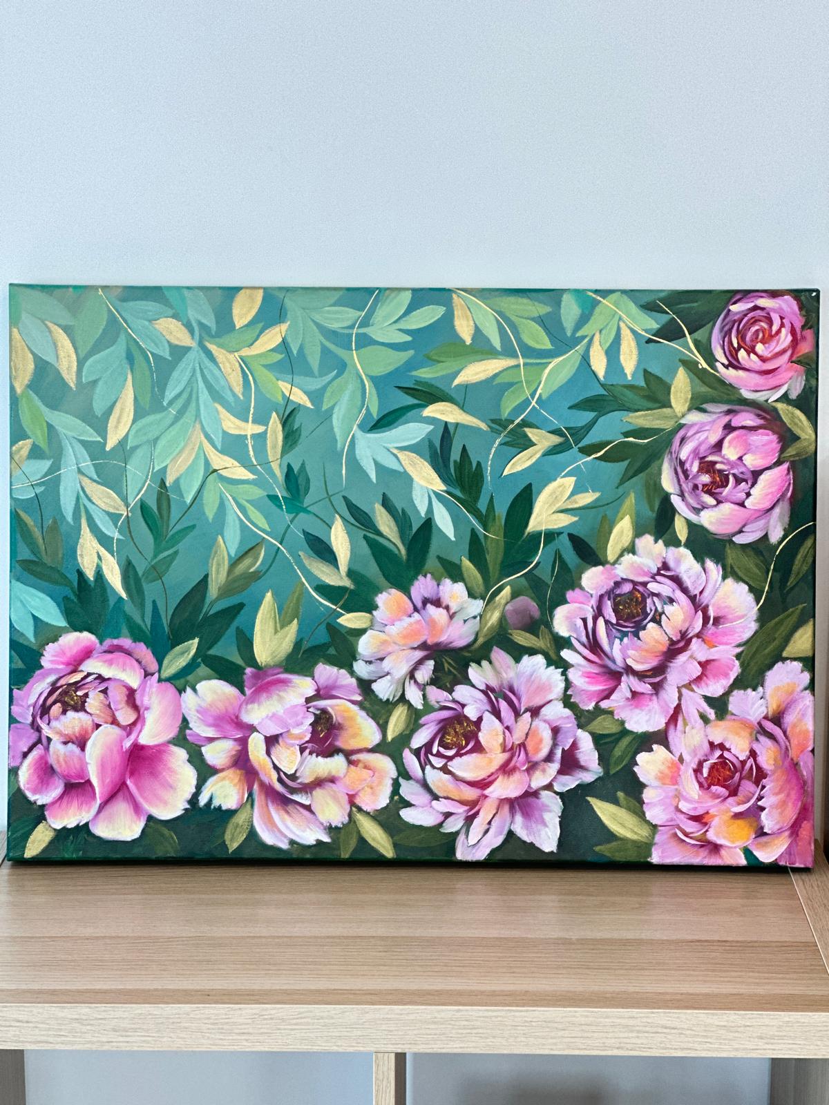 Peonies - Golden leaves